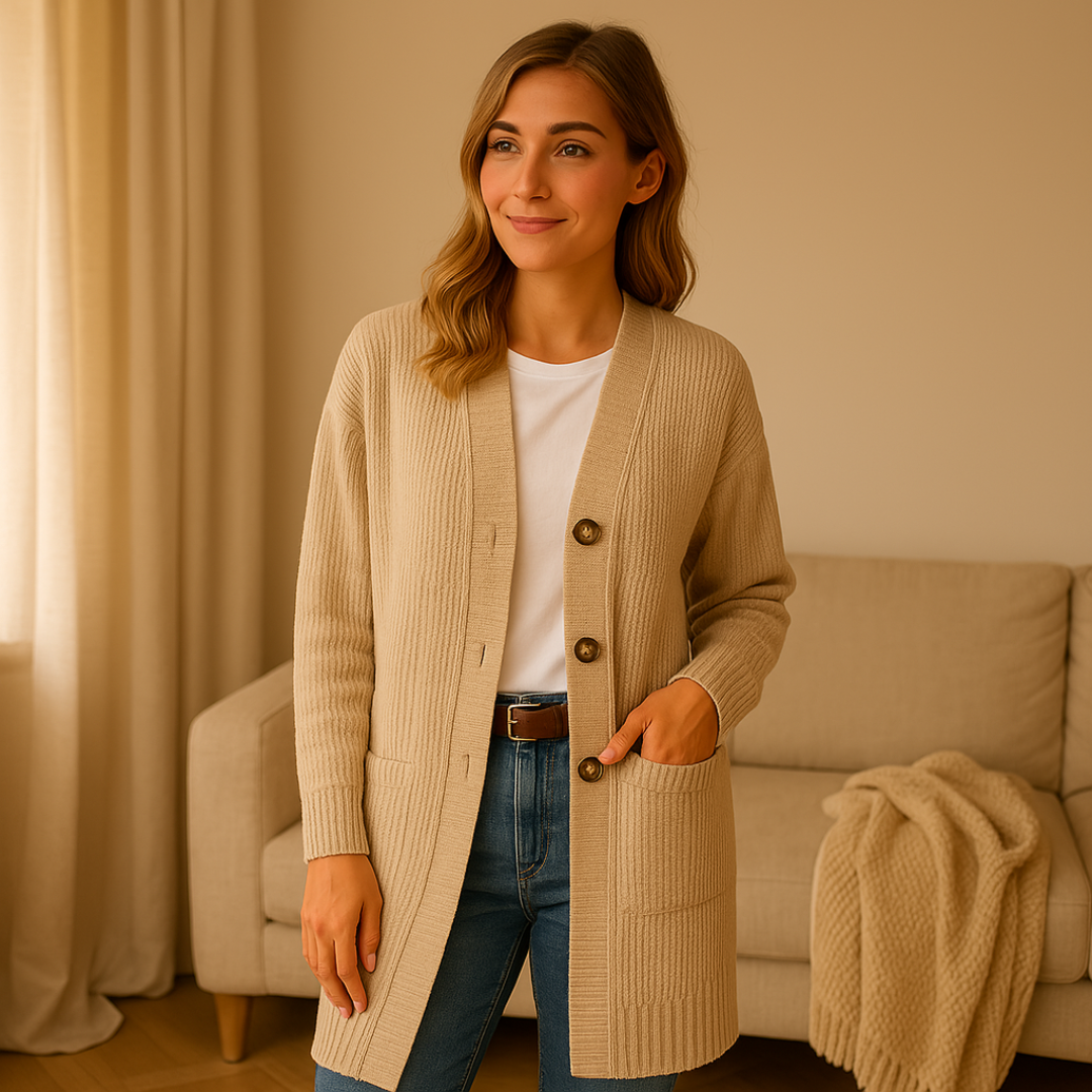 Lorie | Elegante lange Damen Strickjacke