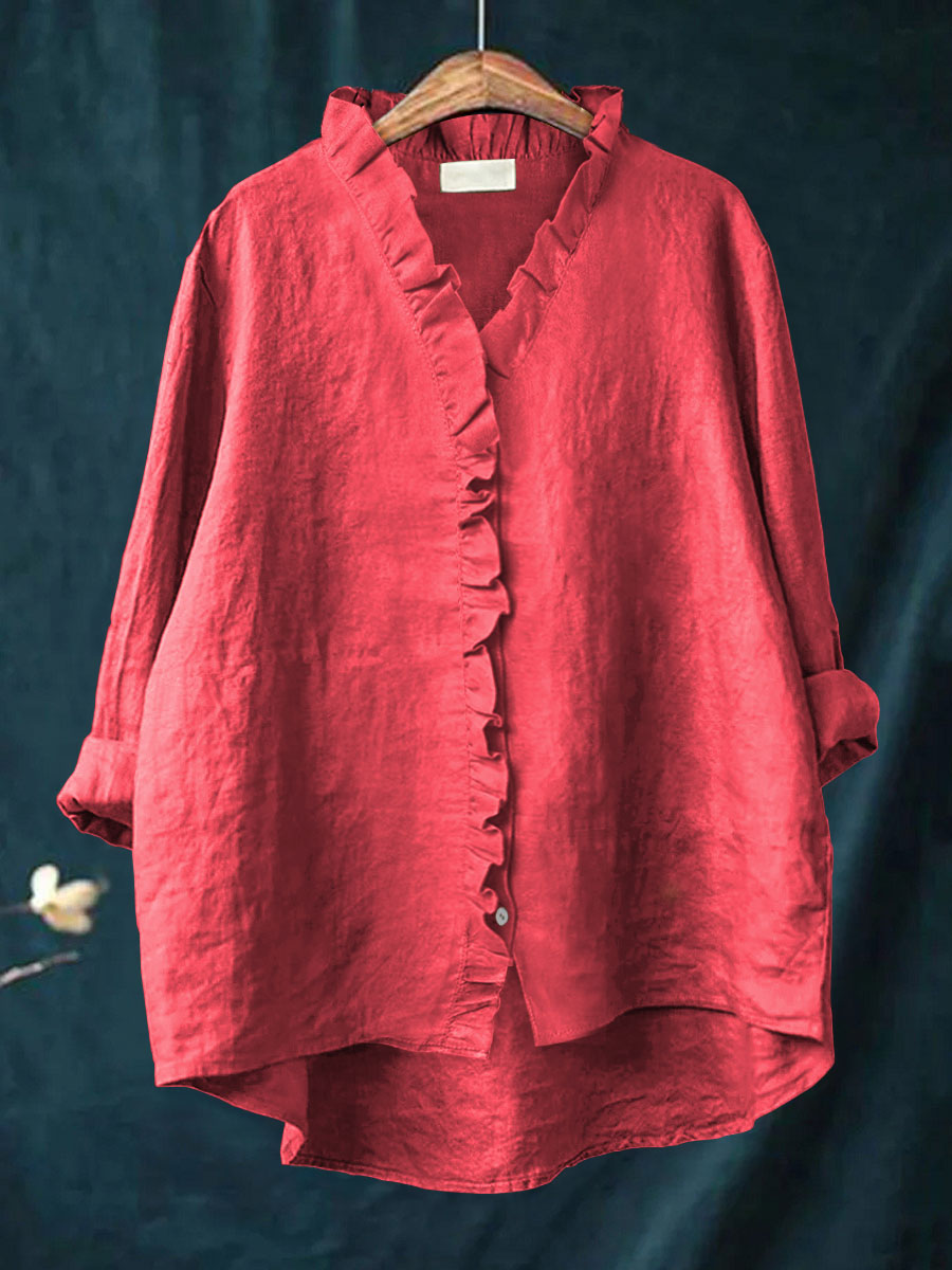 Jagienka™ | Baumwoll-Leinen-Bluse mit Rüschen