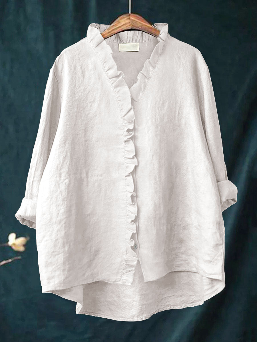 Jagienka™ | Baumwoll-Leinen-Bluse mit Rüschen
