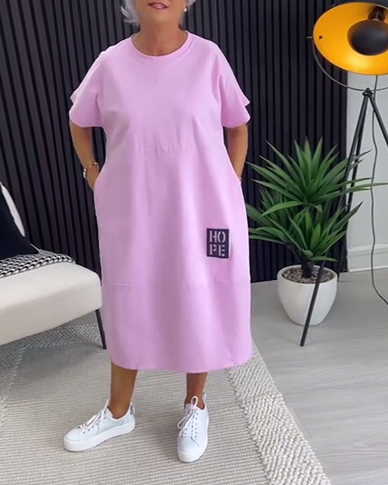 Kjole Korte Ærmer Casual Lige Lomme