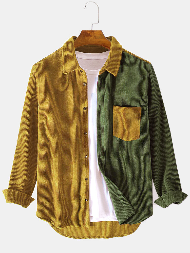 Langarmhemd aus Corduroy mit Patchwork-Muster