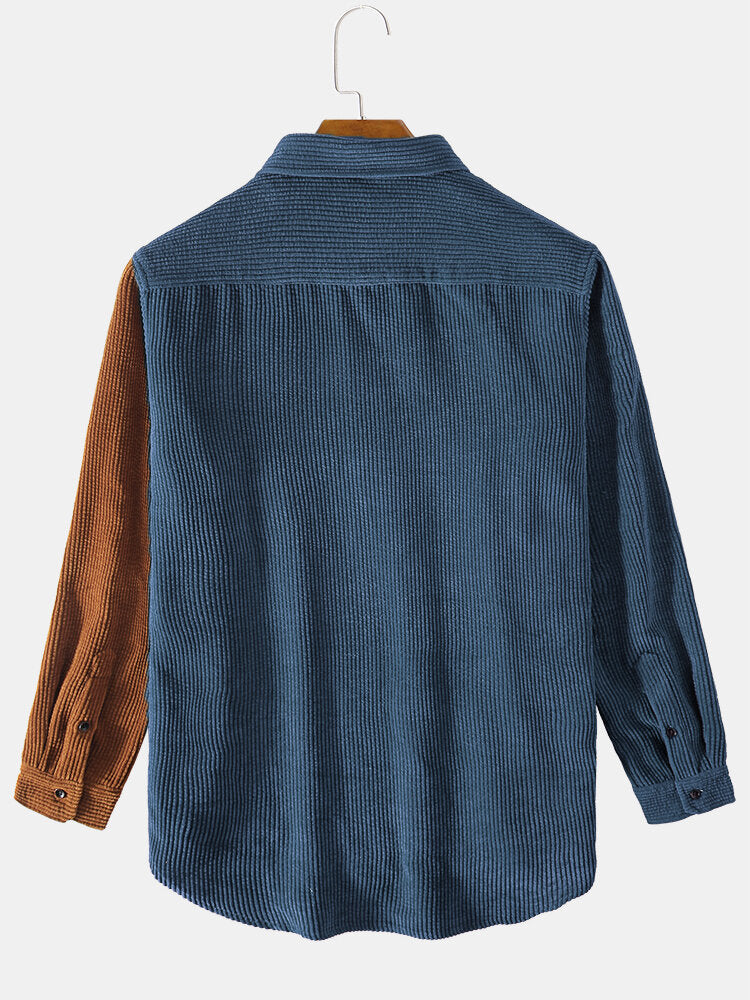 Langarmhemd aus Corduroy mit Patchwork-Muster