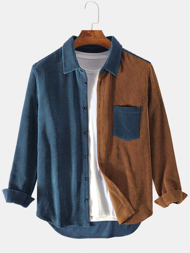 Langarmhemd aus Corduroy mit Patchwork-Muster