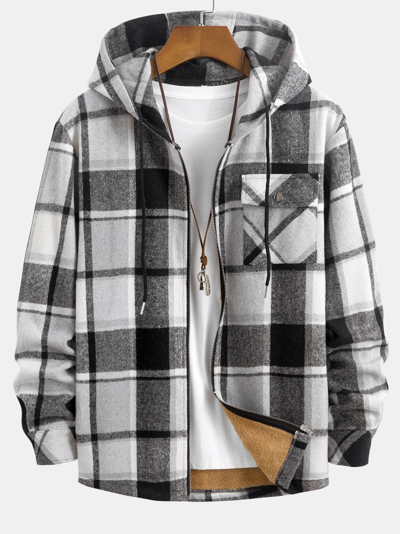 Teddy-Futter Karo-Flanell Hoodie-Shirt
