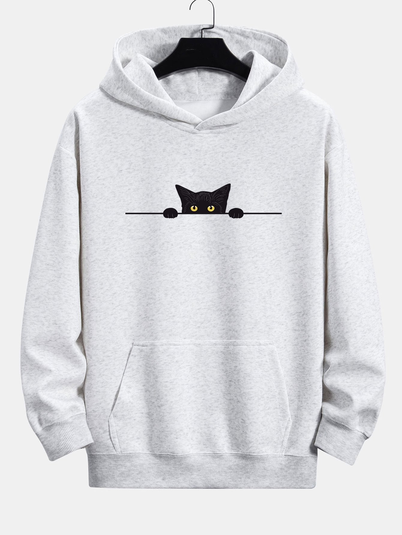 Relaxed Fit Hoodie with Black Cat Print