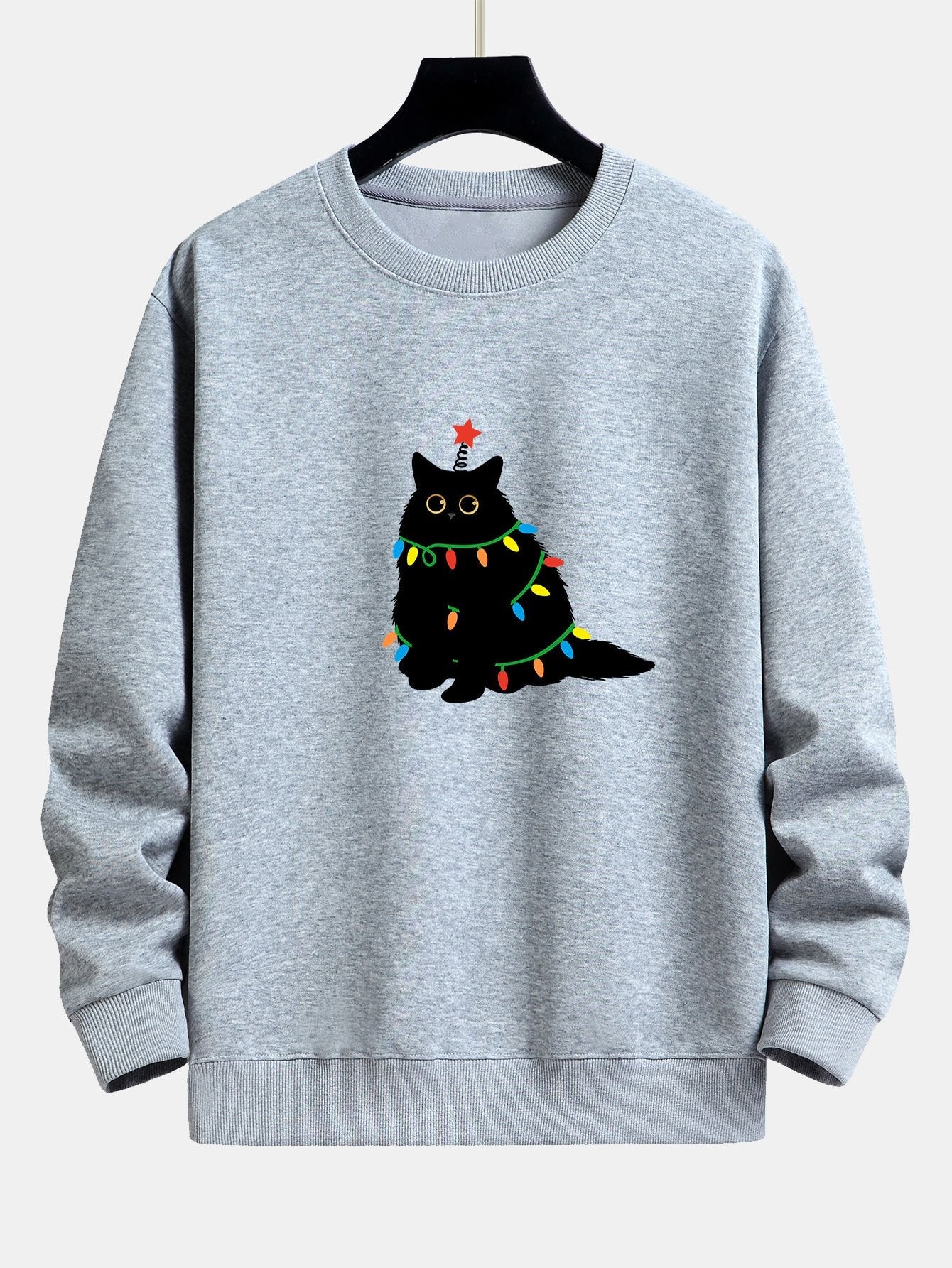 Relaxed Fit Sweatshirt mit Buntem Licht und Schwarzer Katze