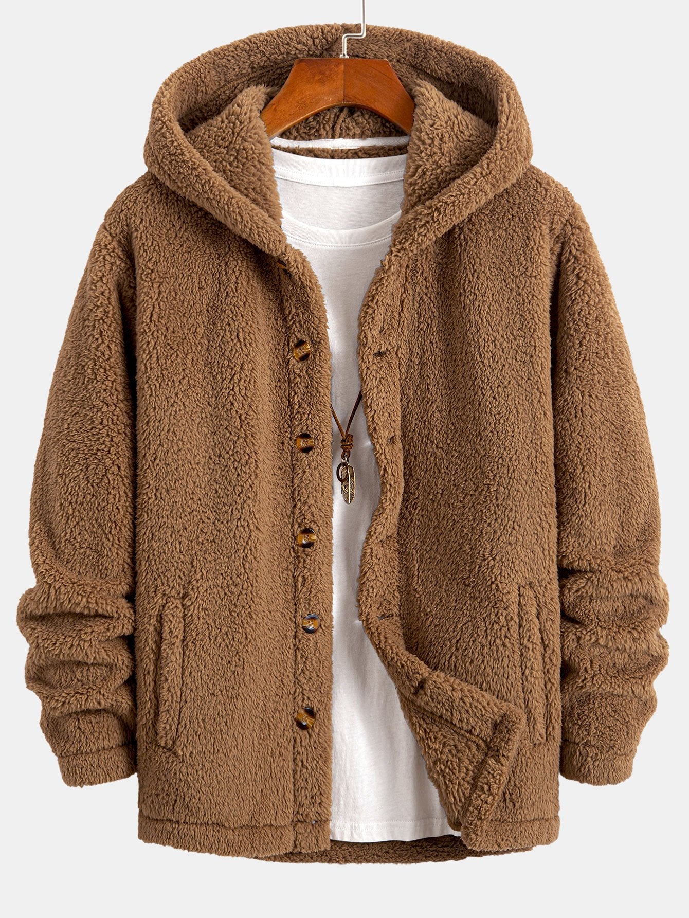 Teddy Fleece Button-Up Hoodie Jacket
