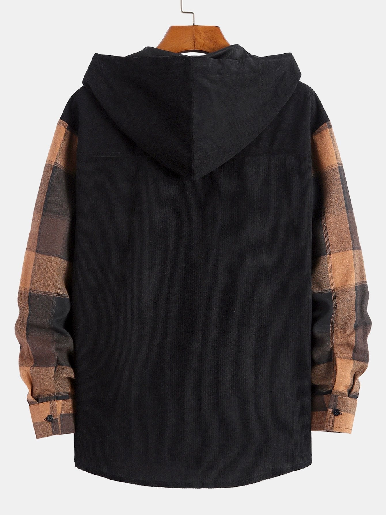 Relaxed Fit Checkered Corduroy Panel Hoodie Shirt