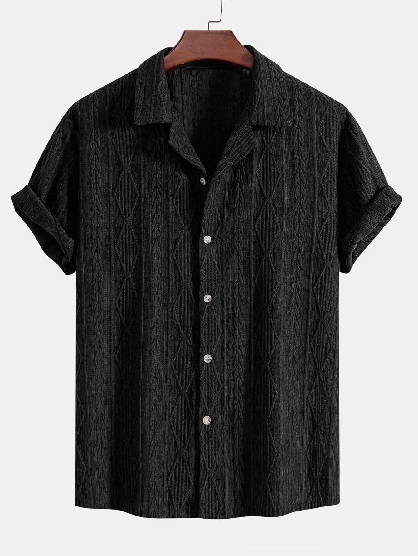 Geometrisches Jacquard-Hemd im kubanischen Stil & Gerade Leinenhose