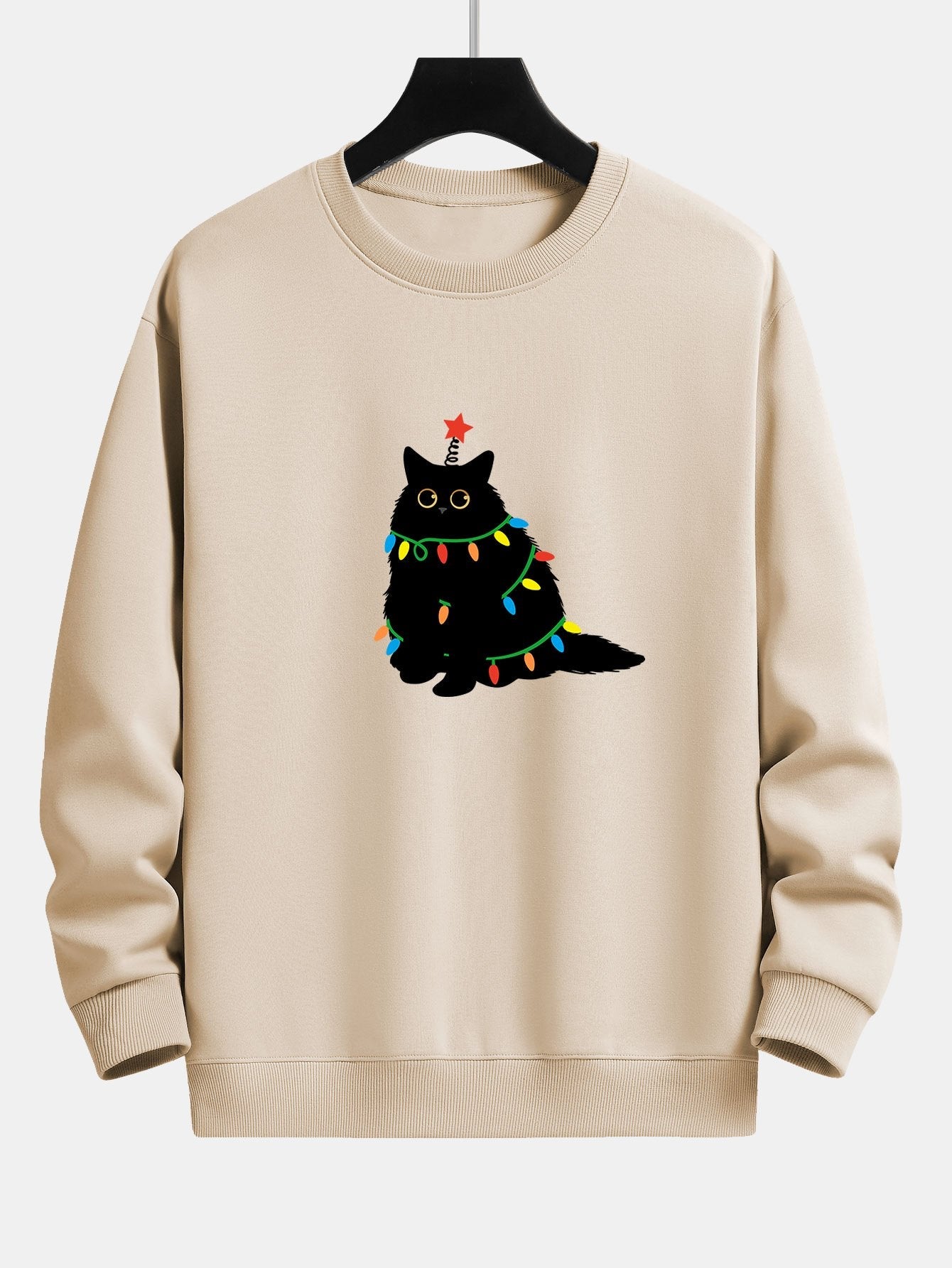 Relaxed Fit Sweatshirt mit Buntem Licht und Schwarzer Katze