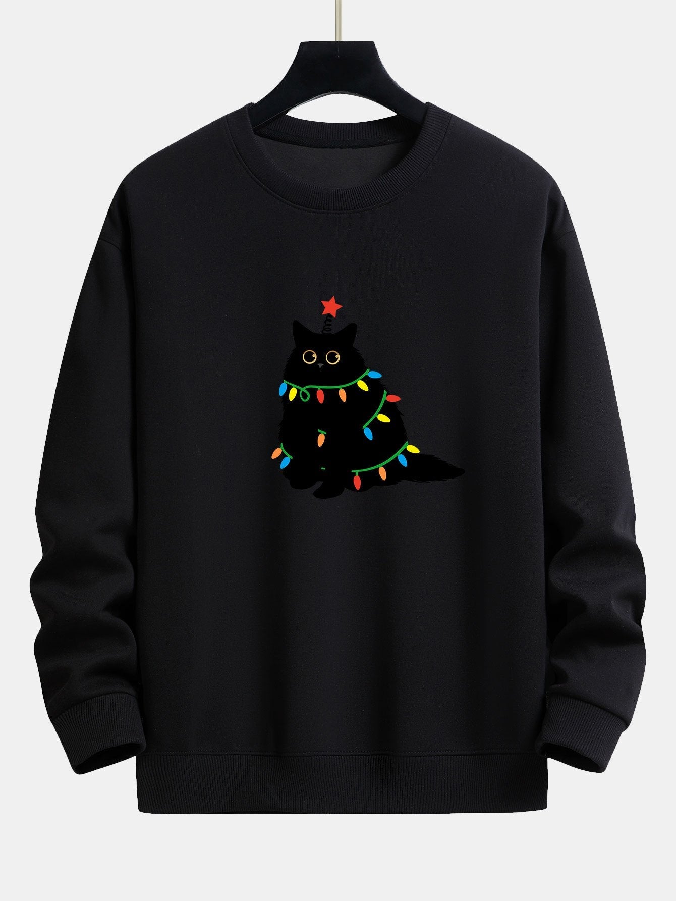 Relaxed Fit Sweatshirt mit Buntem Licht und Schwarzer Katze