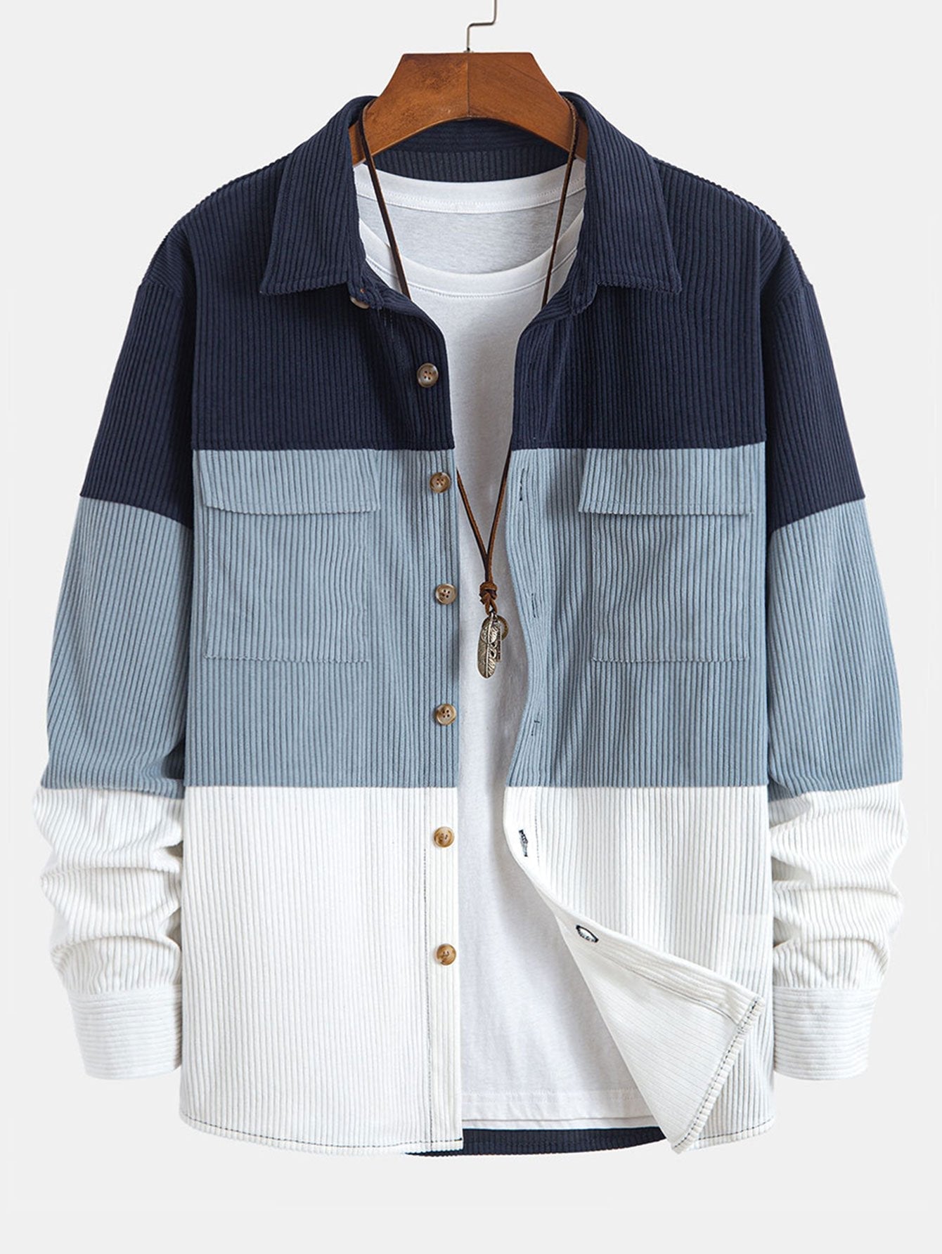 Farbblock Corduroy Hemd mit Taschen