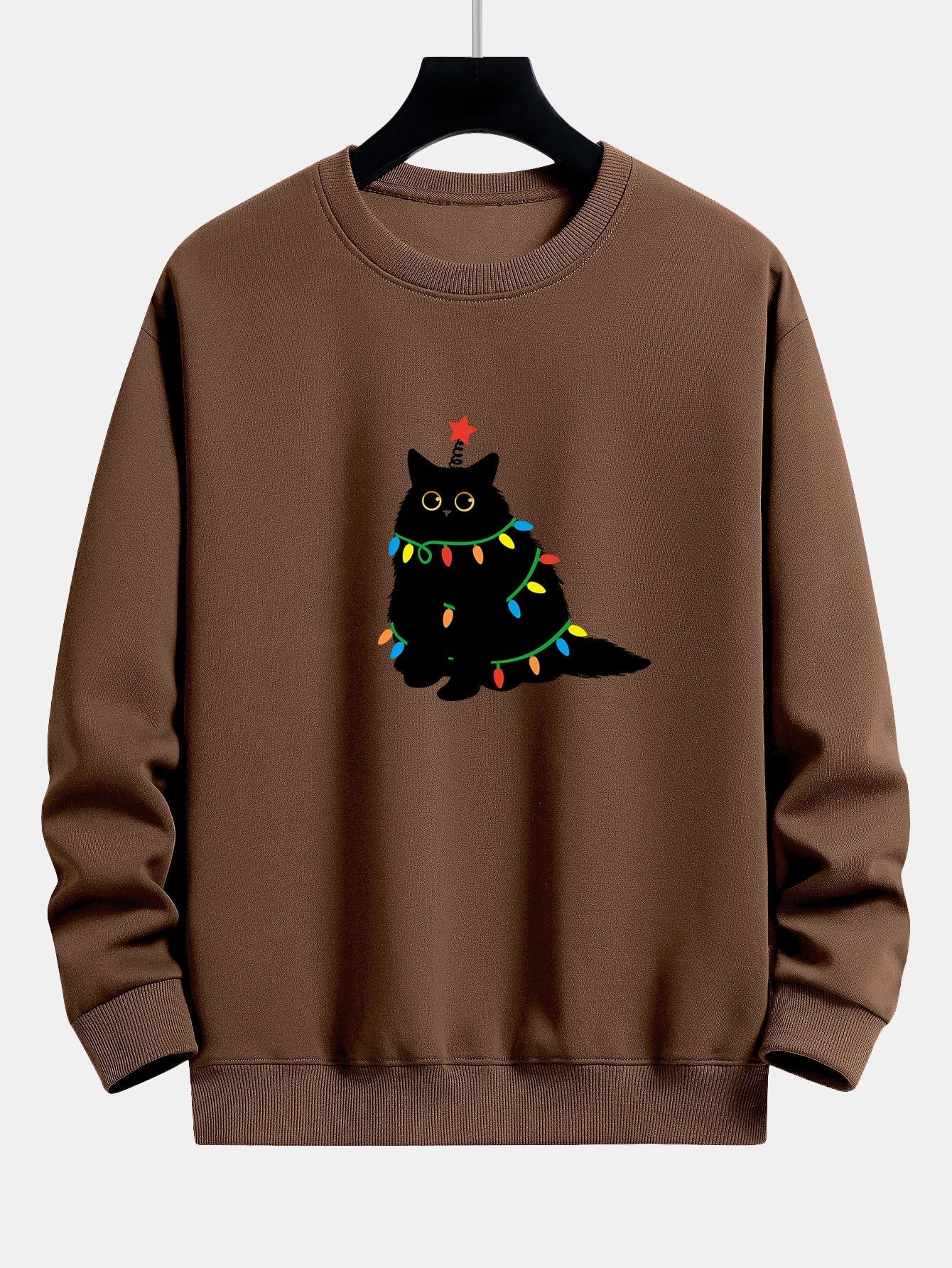 Relaxed Fit Sweatshirt mit Buntem Licht und Schwarzer Katze