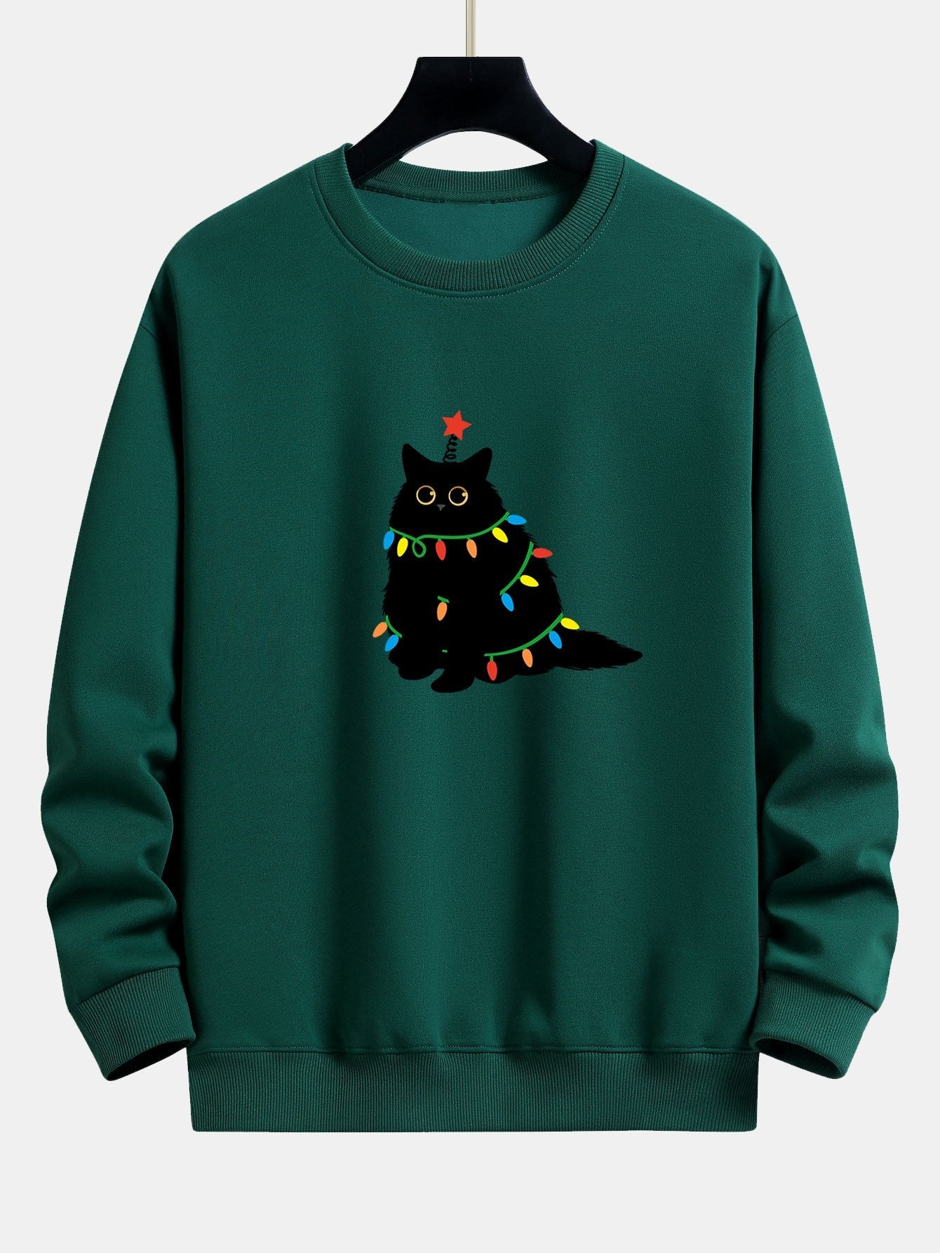 Relaxed Fit Sweatshirt mit Buntem Licht und Schwarzer Katze