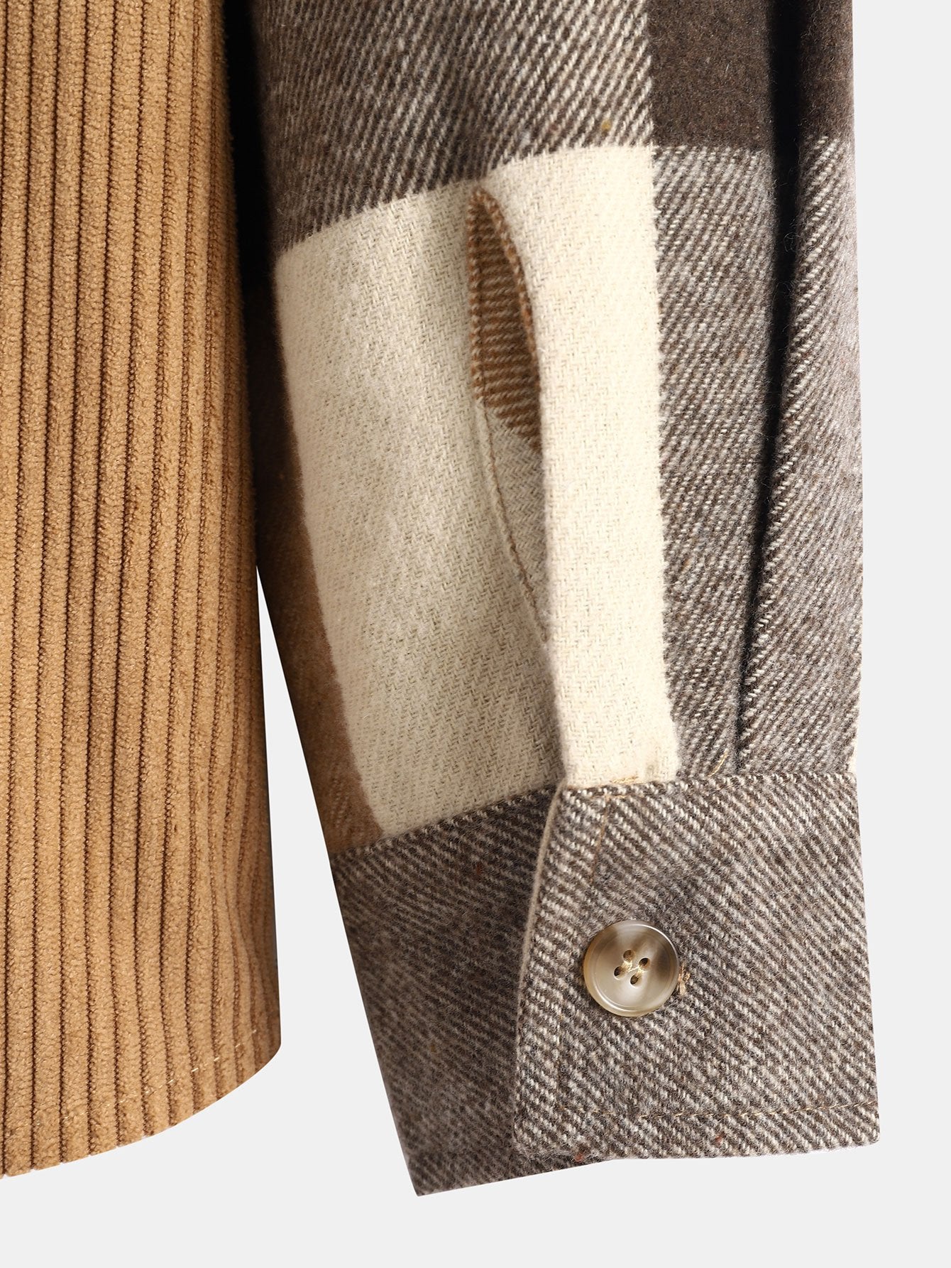 Casual Flannel Checkered Corduroy Patchwork Hoodie Shirt & Corduroy Cargo Jogger Pants