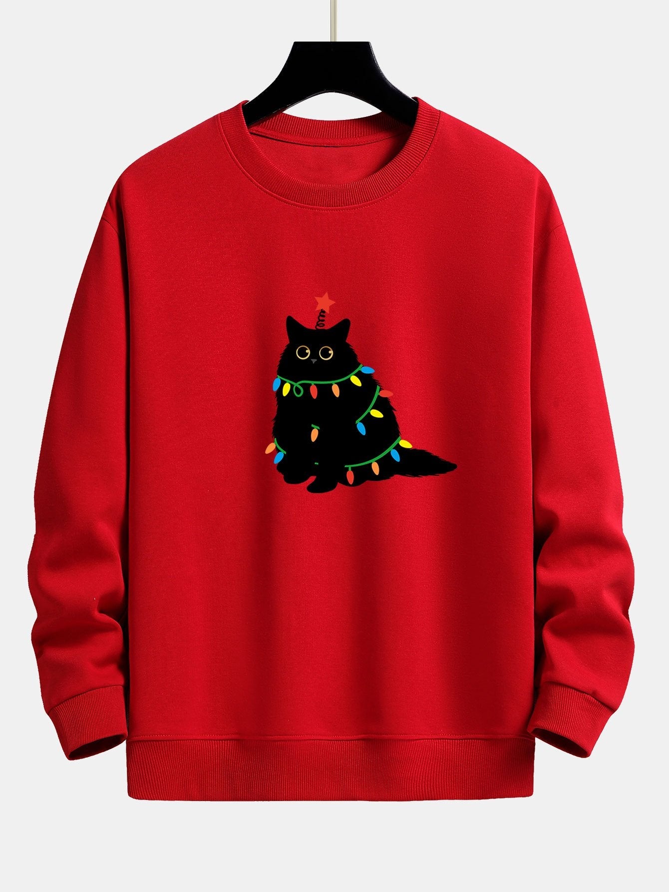 Relaxed Fit Sweatshirt mit Buntem Licht und Schwarzer Katze