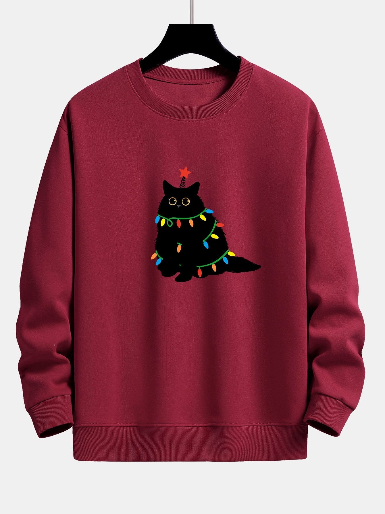 Relaxed Fit Sweatshirt mit Buntem Licht und Schwarzer Katze