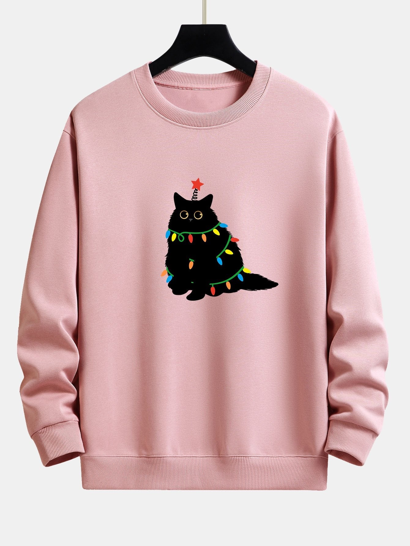 Relaxed Fit Sweatshirt mit Buntem Licht und Schwarzer Katze