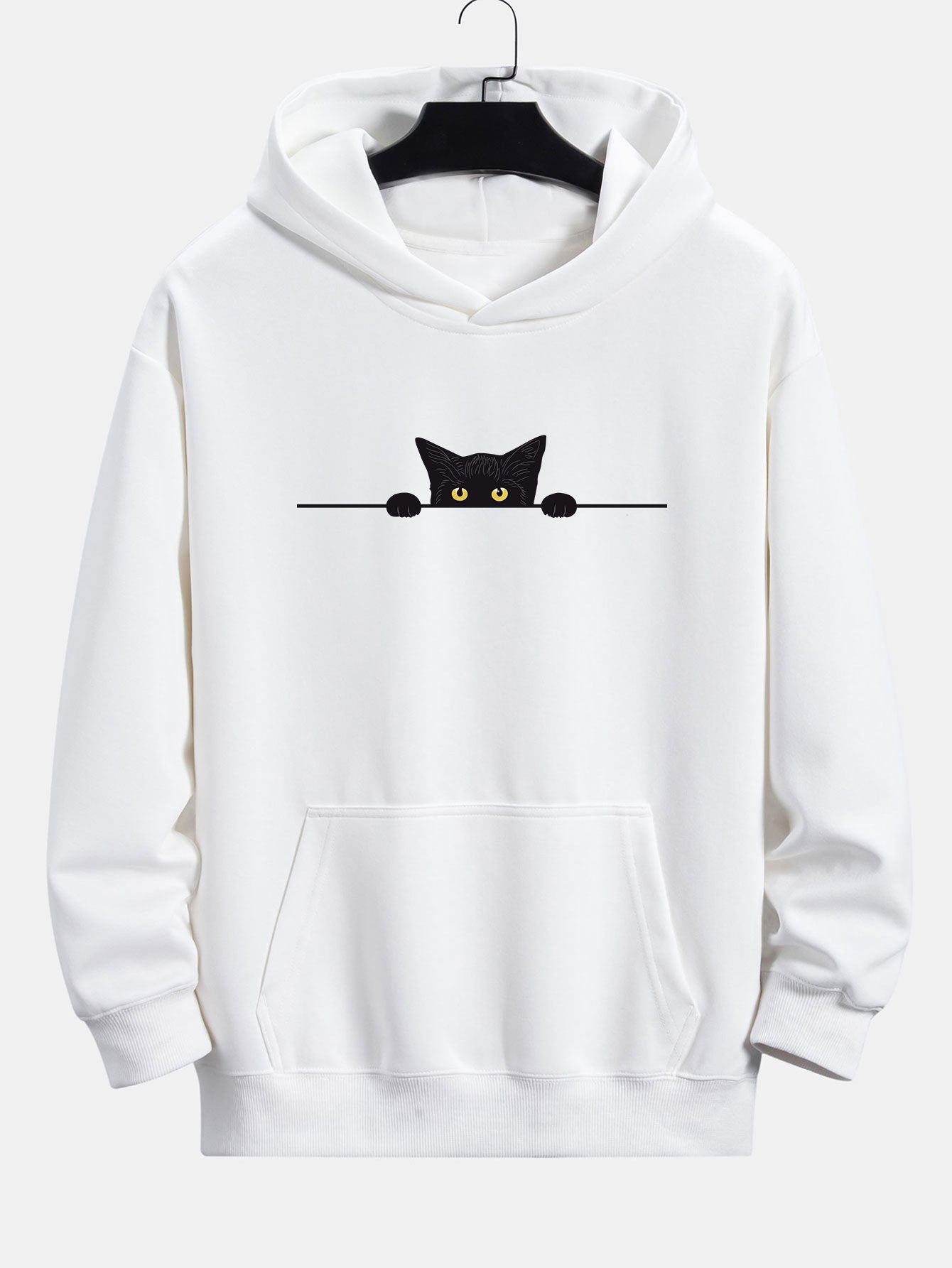 Relaxed Fit Hoodie with Black Cat Print