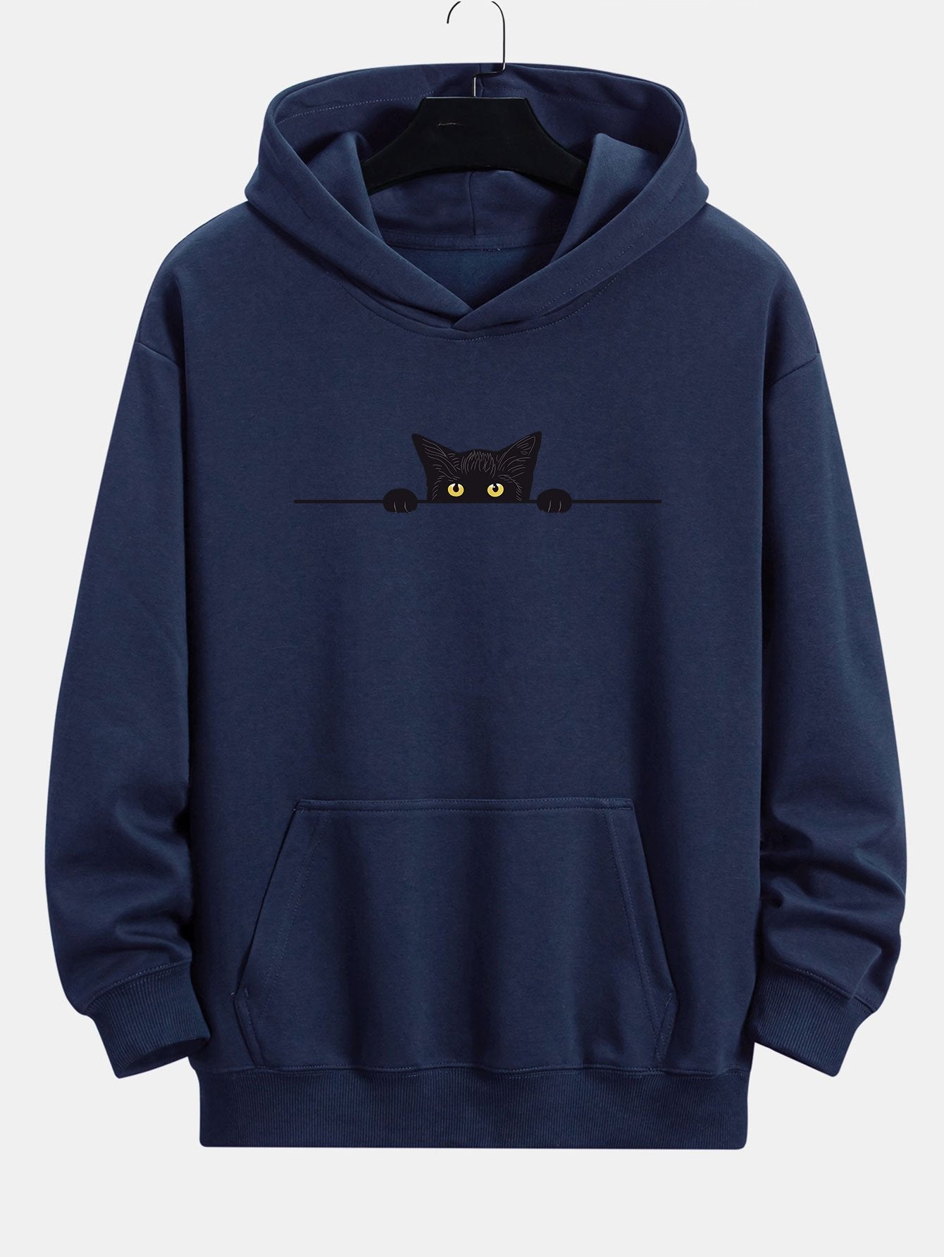 Relaxed Fit Hoodie with Black Cat Print