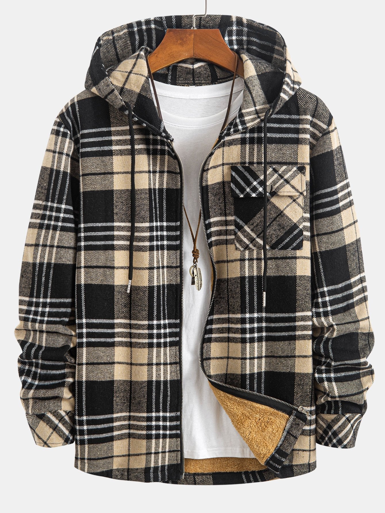 Teddy-Futter Flanell-Hoodie mit Karomuster