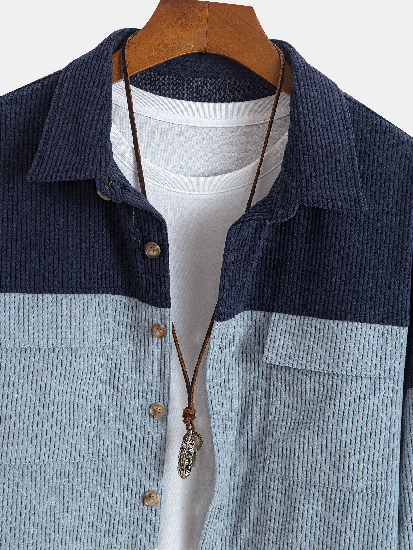 Farbblock Corduroy Hemd mit Taschen
