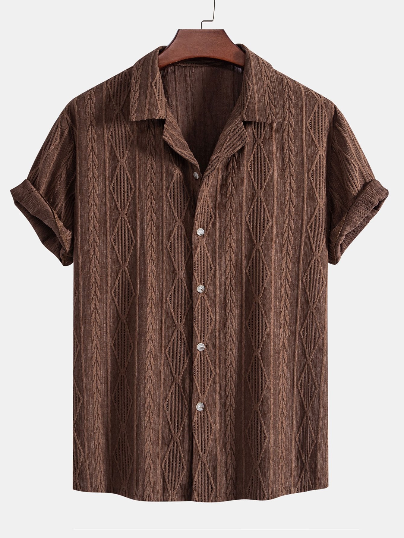 Geometrisches Jacquard-Hemd im kubanischen Stil & Gerade Leinenhose