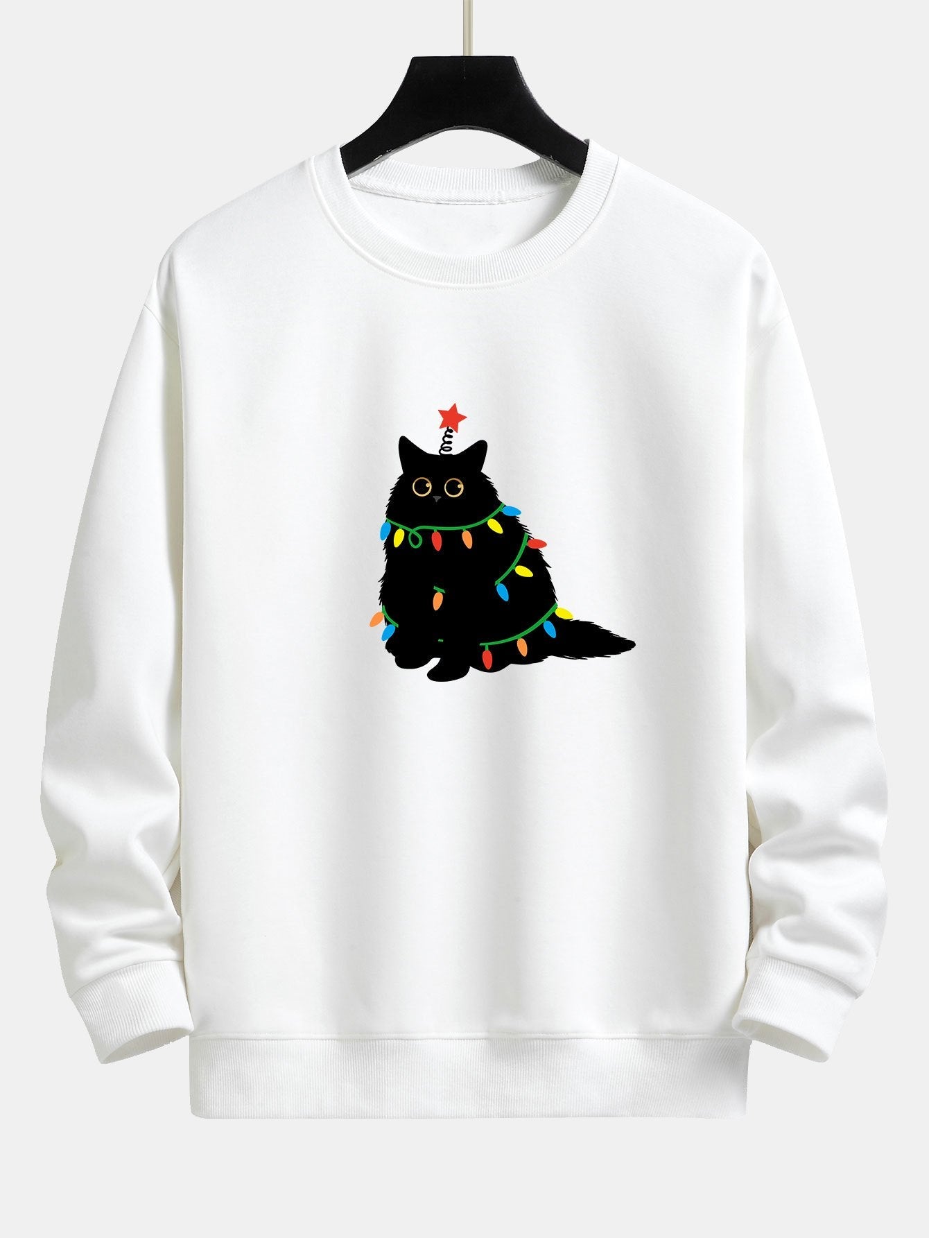 Relaxed Fit Sweatshirt mit Buntem Licht und Schwarzer Katze