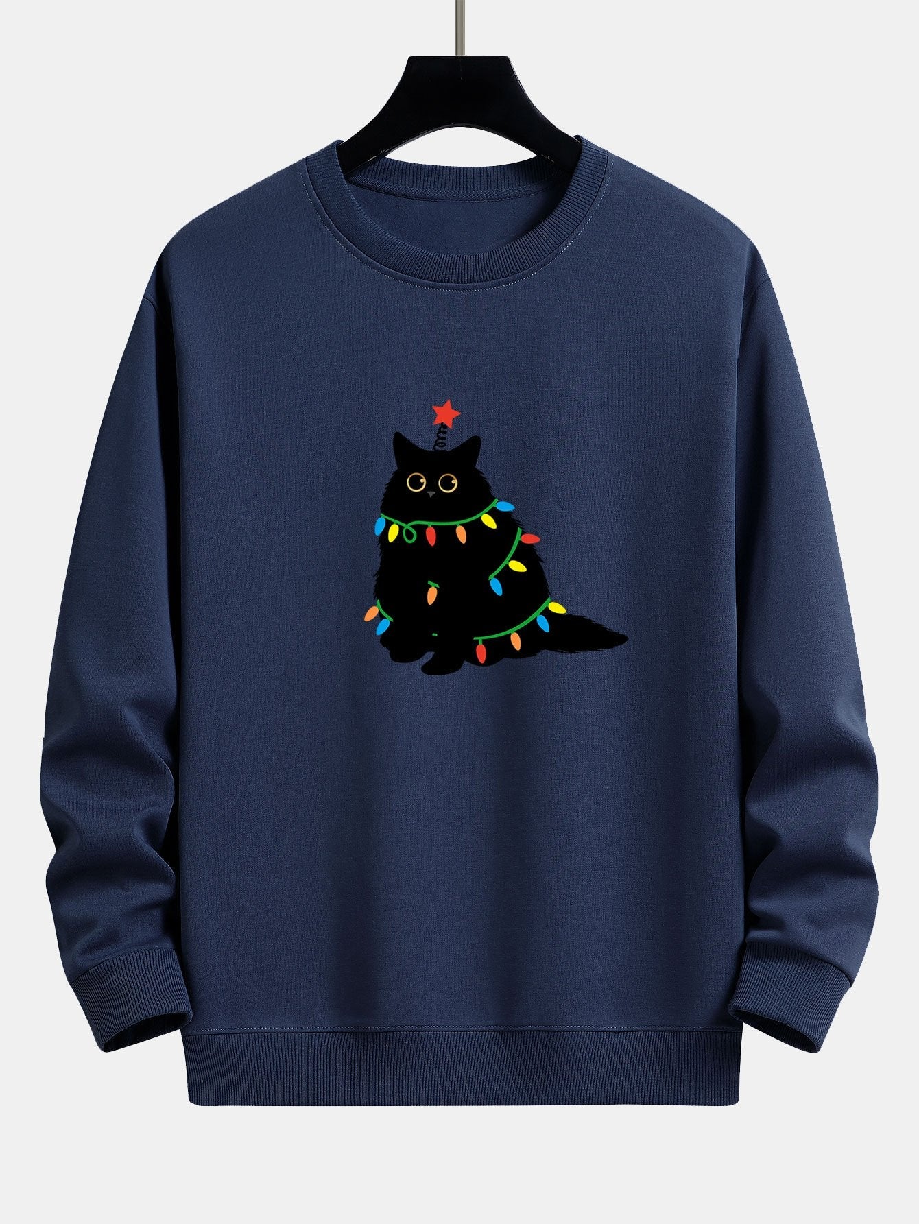 Relaxed Fit Sweatshirt mit Buntem Licht und Schwarzer Katze