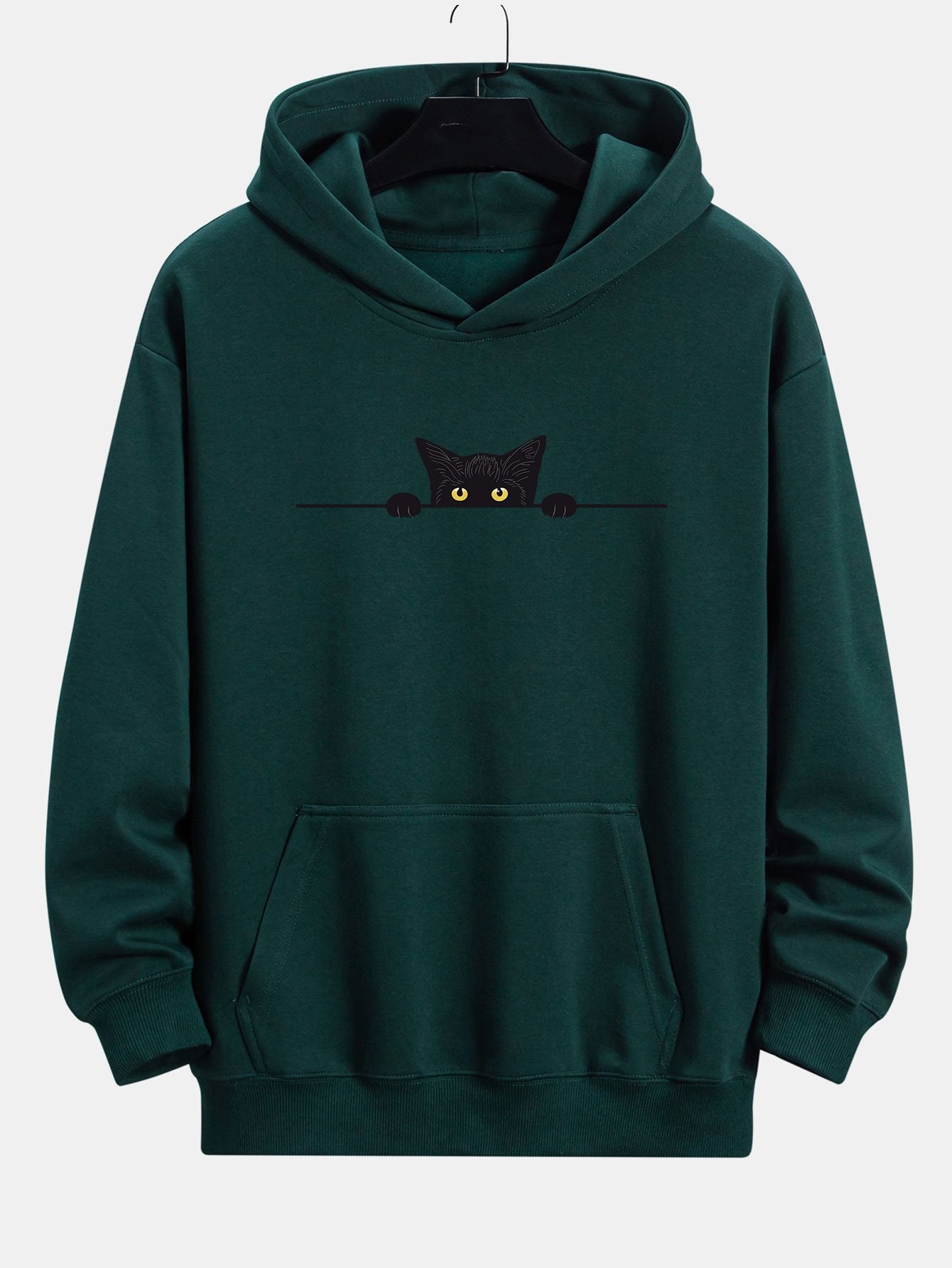 Relaxed Fit Hoodie with Black Cat Print