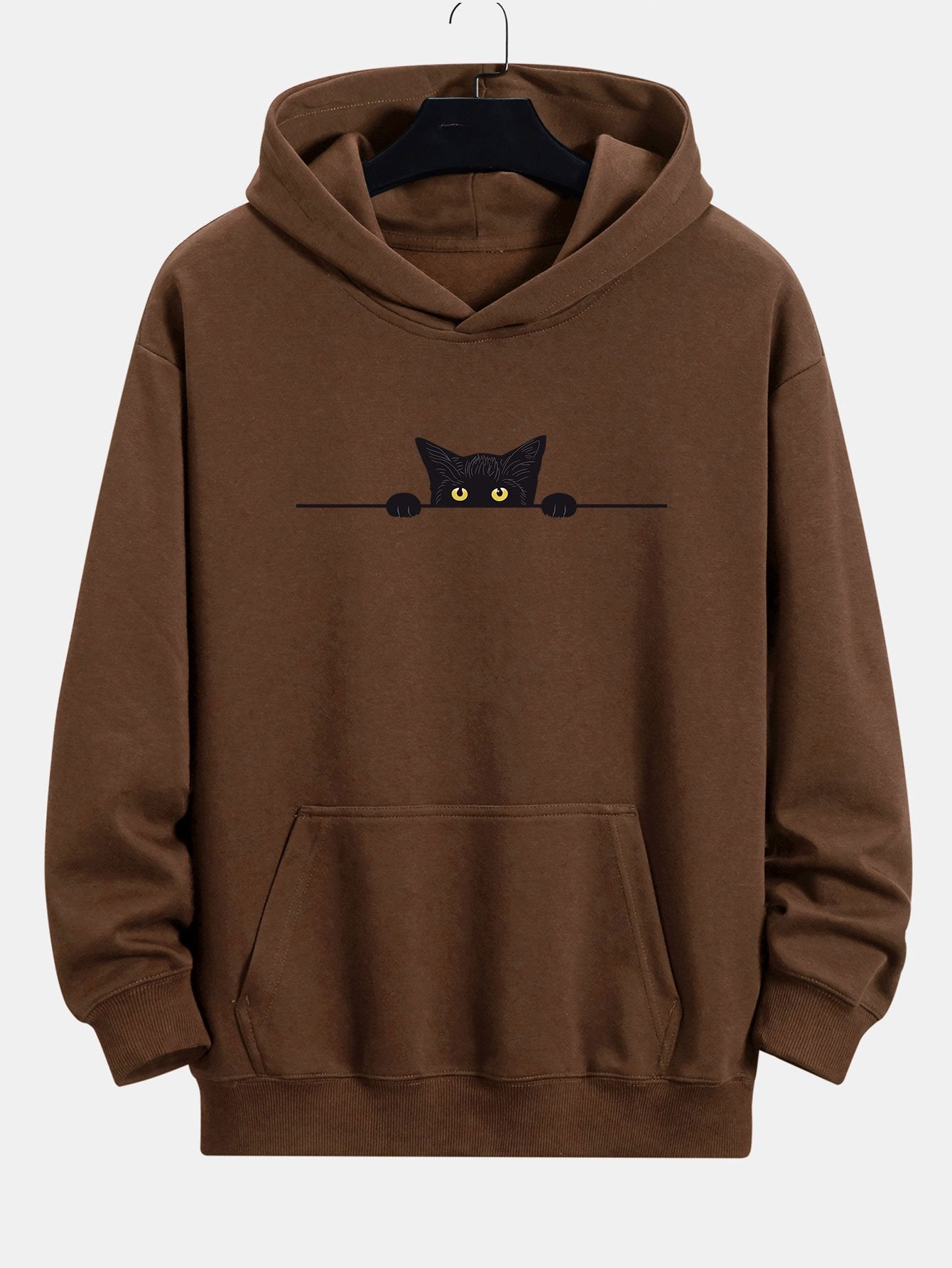Relaxed Fit Hoodie with Black Cat Print