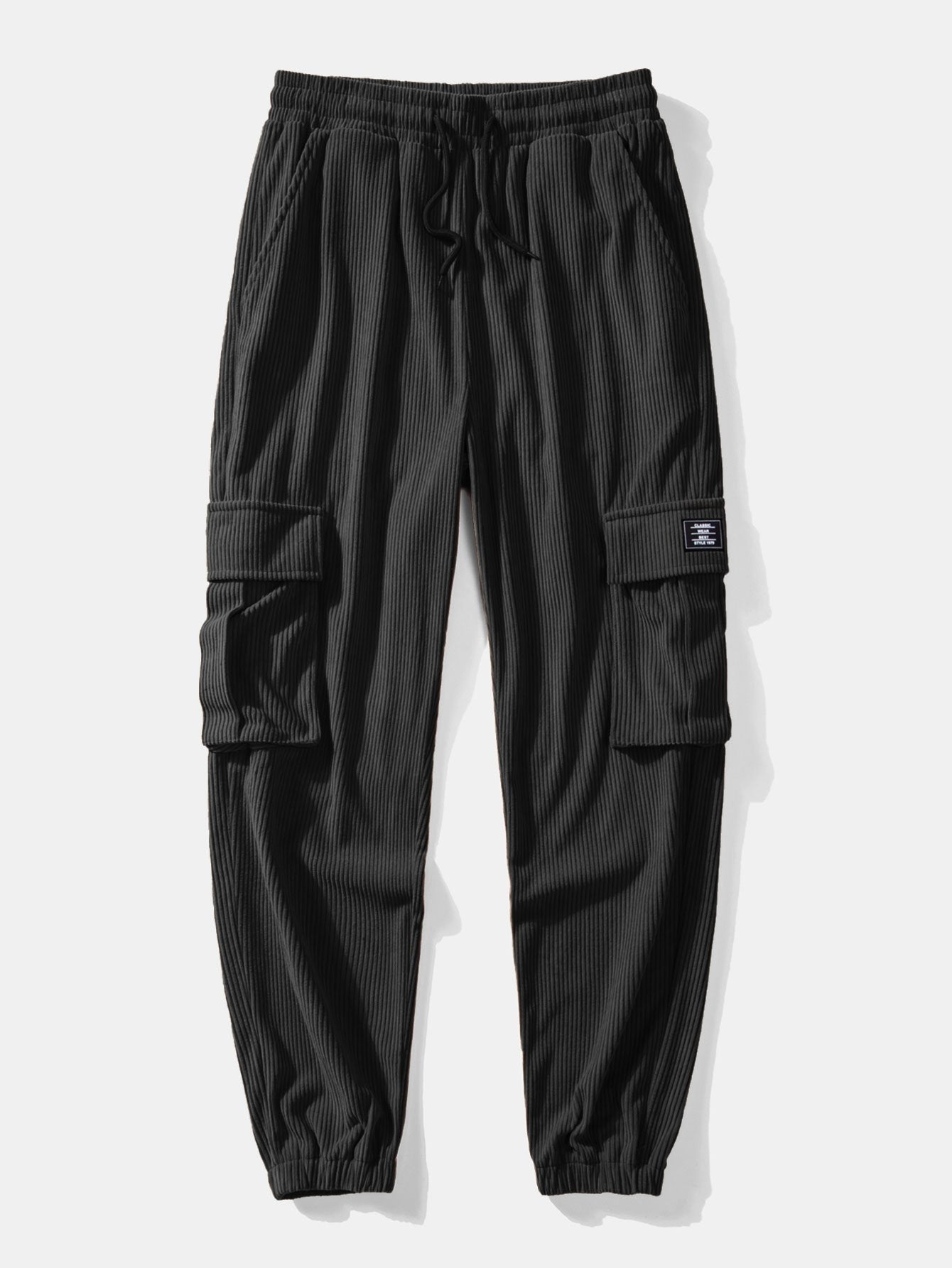 Casual Flannel Checkered Corduroy Patchwork Hoodie Shirt & Corduroy Cargo Jogger Pants