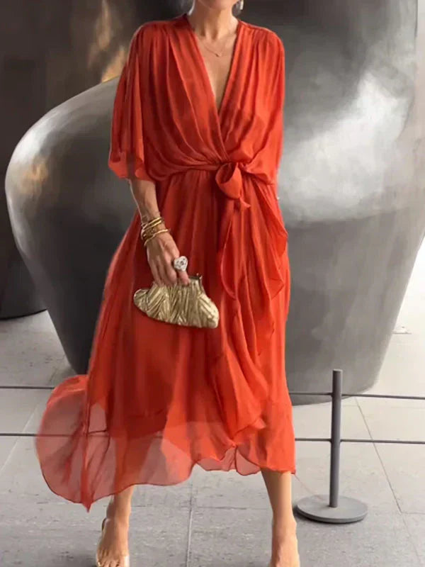 Monica - Chiffonkleid mit V-Ausschnitt